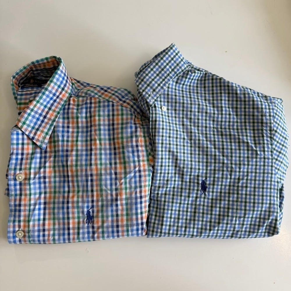 Polo Ralph Lauren Lot of 2 Mens Classic Fit Performance Gingham Shirts Large L